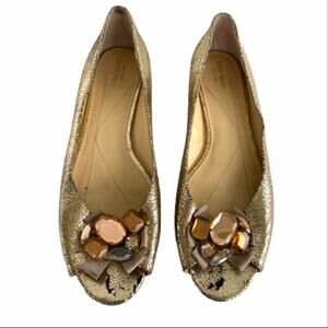 Kate Spade New York Cracked Gold Rhinestone Peep Toe Flats Size 9